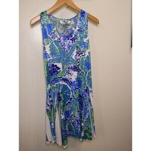India Boutique Starfish Godet Dress Blue Green White Coastal Boho One Size
